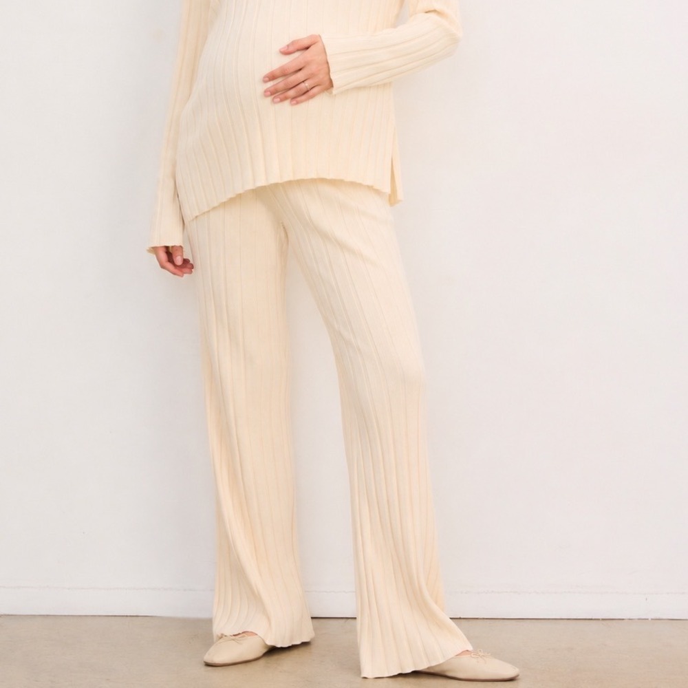 HATCH The Keira Cotton Pant Women's Maternity Medium Ivory Rib Knit Lounge